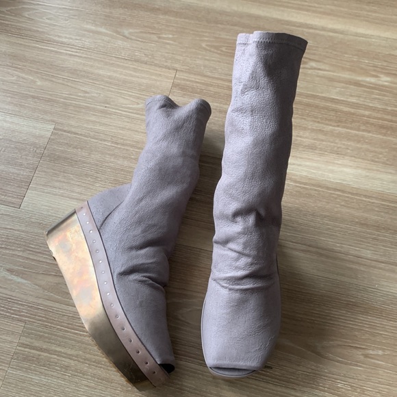 Rick Owens elasticized leather sock open toe platform bootie - Picture 8 of 17